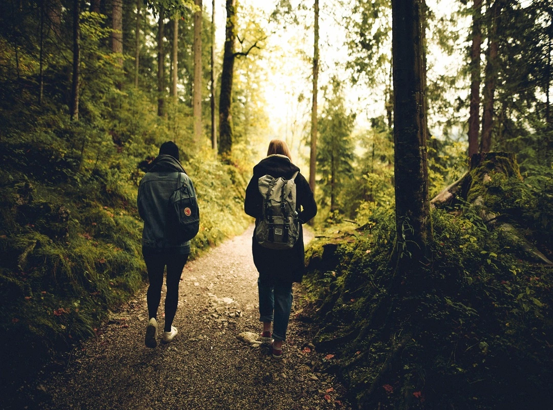 Two young walking in the forst